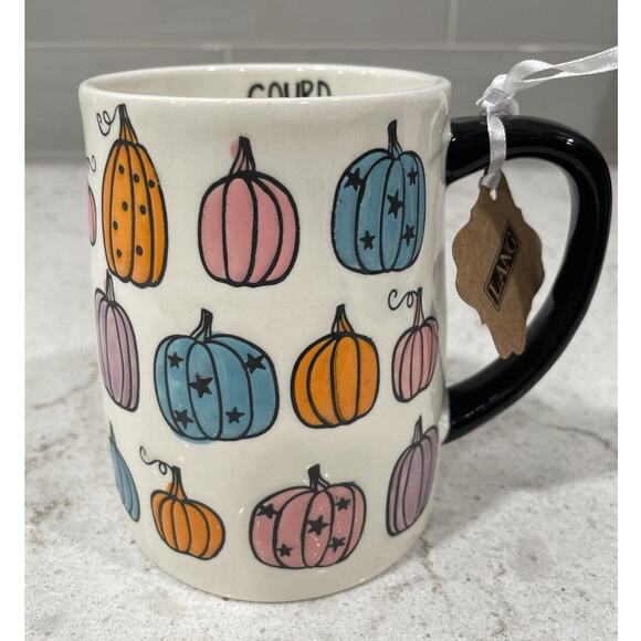 GOURD TIMES Lang 18oz Hand Painted Colorful Pumpkin Coffee Mug Pink Purple Blue - Picture 1 of 8